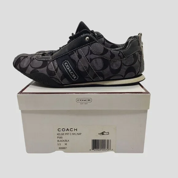Coach Shoes Coach Kelsie Black Gray Laceup Sneakers Womens